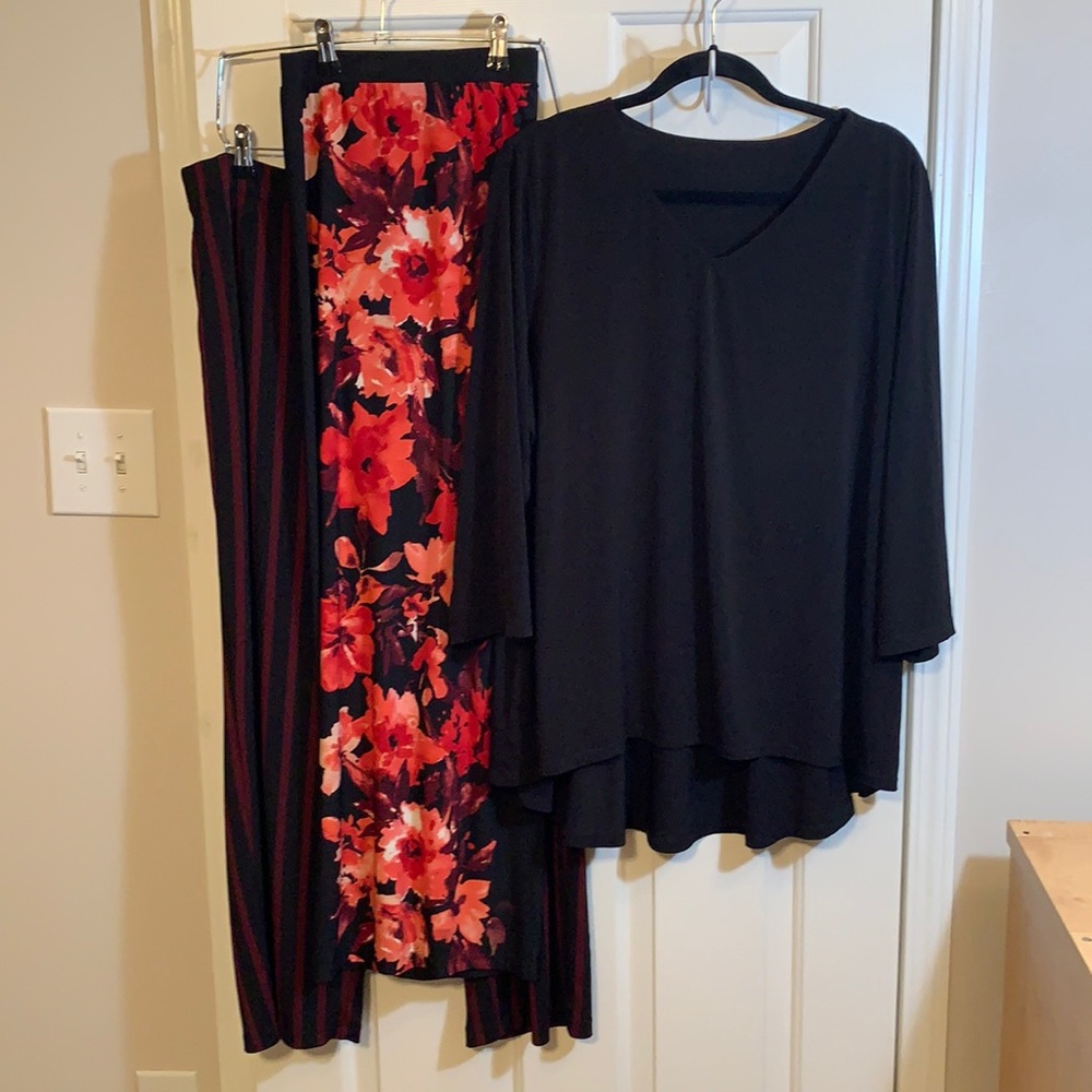 SusanGraver liquid knit pants(2) & peplum shirt